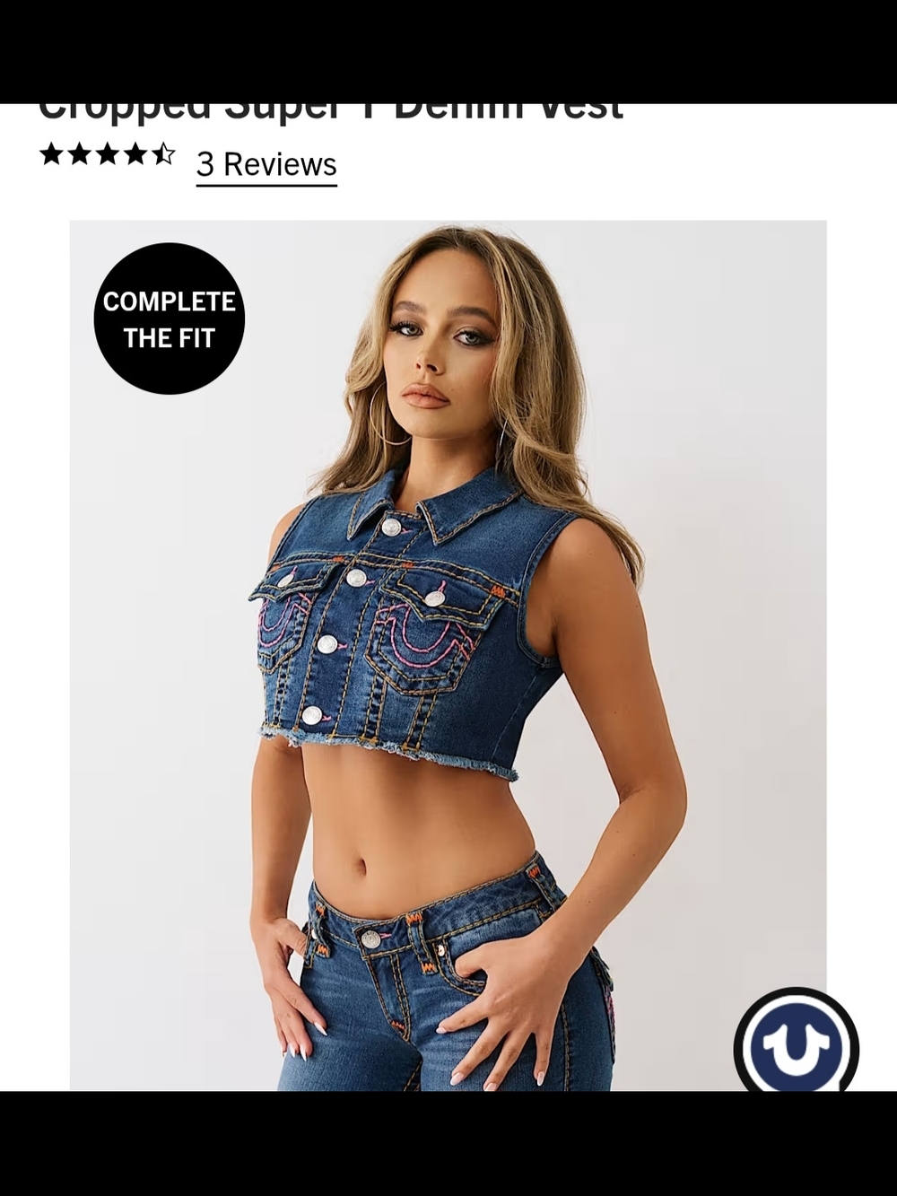 True Religion Denim Cropped Vest - Blue